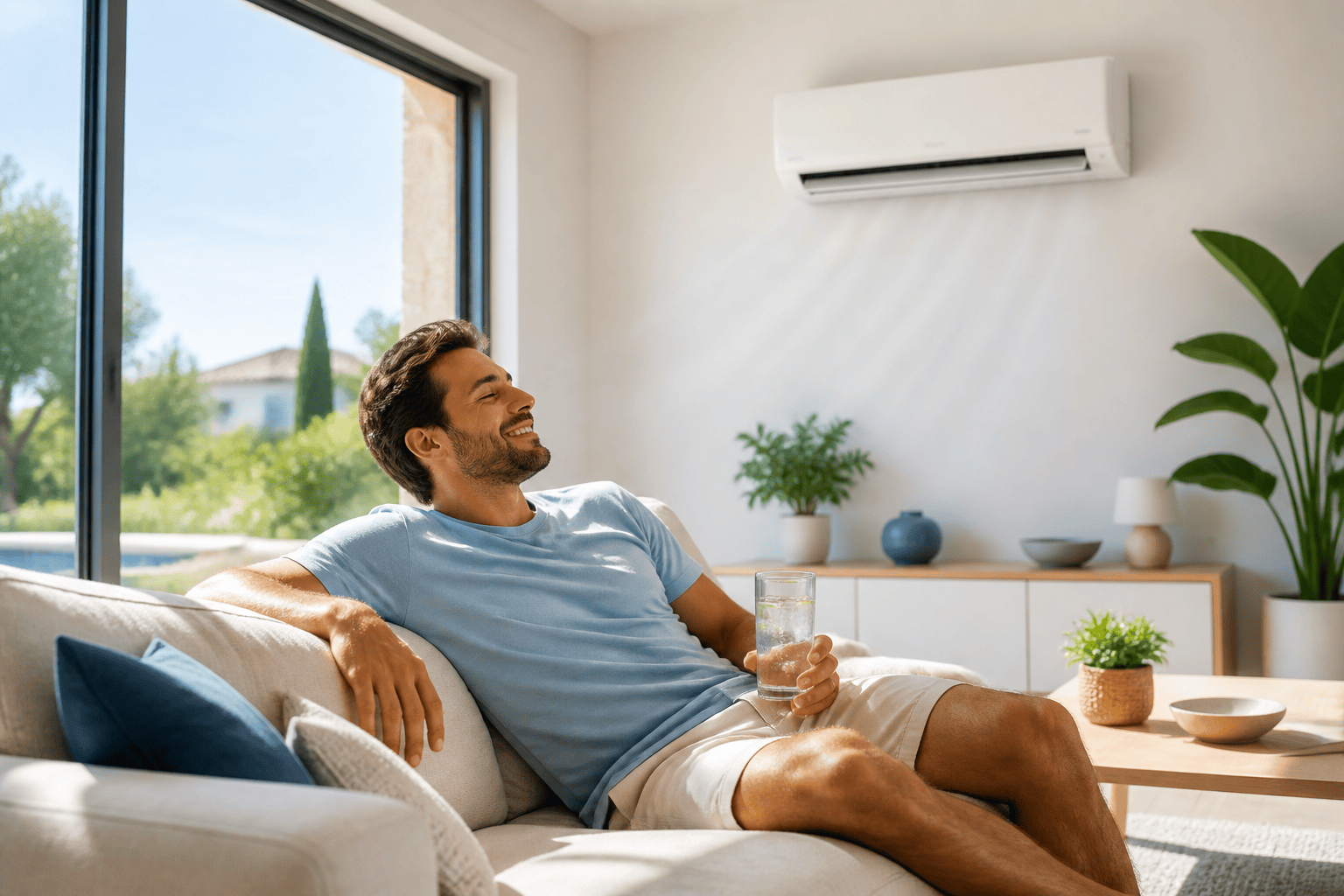 Climatiseur mural moderne installé dans un intérieur soigné